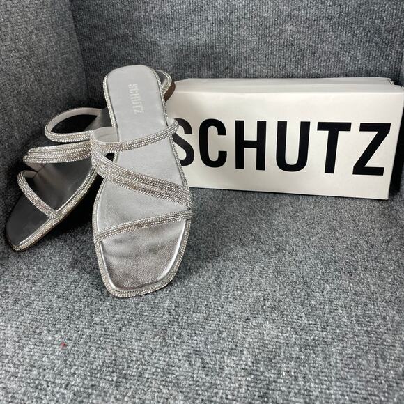 Schutz Sandalia Salto Rasteiro Jeweled Sandals Women's 11B NIB Cristal Formal - Picture 1 of 9